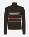 Dolce & Gabbana Turtleneck Virgin Wool Sweater With Unbalanced Stripe Motif In Multicolor