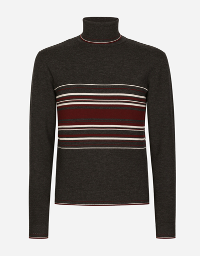 Dolce & Gabbana Wool Turtle-neck Sweater With Contrasting Stripes In Multicolor