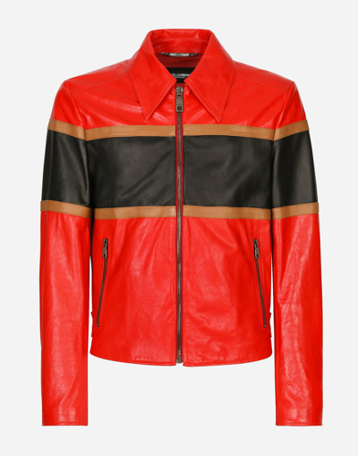 Dolce & Gabbana Leather Jacket With Contrasting Inserts In Combined_colour