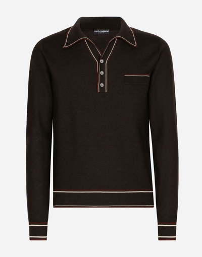 Dolce & Gabbana Contrasting-border Virgin-wool Polo Top In Combined_colour