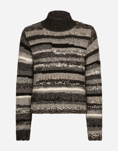 Dolce & Gabbana Wool Sweater With Contrasting Uneven Stripes In Multicolor