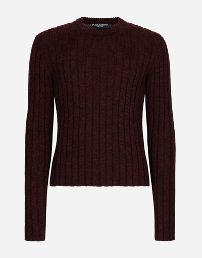 Dolce & Gabbana Ribbed Wool Round-neck Sweater In Purple