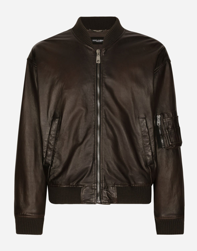 Dolce & Gabbana Padded Leather Jacket In Brown