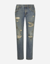 DOLCE & GABBANA WASHED DENIM JEANS WITH RIPS