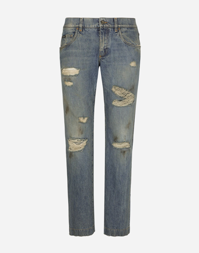 Dolce & Gabbana Washed Denim Jeans With Rips In Combined_colour