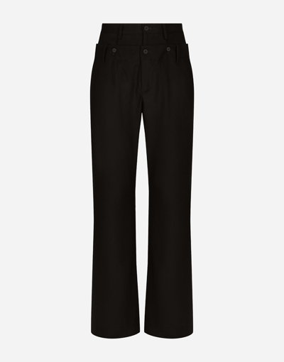 Dolce & Gabbana Stretch Wool Pants With Double Waistband In Black