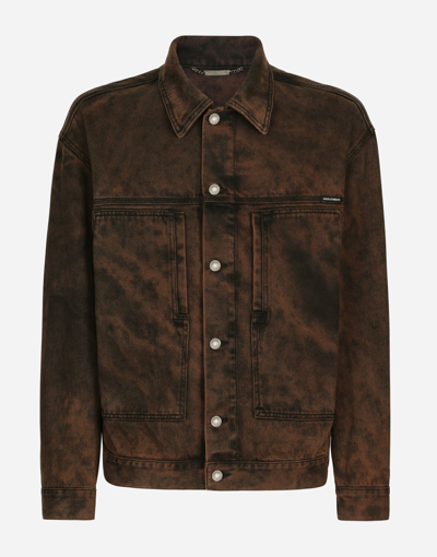 Dolce & Gabbana Bleached Denim Jacket In Brown