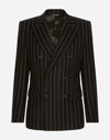 DOLCE & GABBANA DOUBLE-BREASTED JACKET IN PINSTRIPE STRETCH WOOL