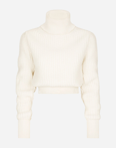 Dolce & Gabbana Ribbed Wool Turtleneck Sweater In White