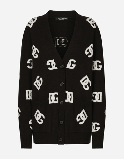 Dolce & Gabbana Wool Cardigan With Dg Inlay In Multicolor