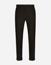 Dolce & Gabbana Stretch Wool Pants With Re-edition Label In Brown