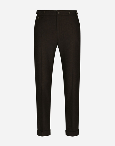 Dolce & Gabbana Stretch Wool Pants With Re-edition Label In Brown