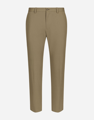 Dolce & Gabbana Stretch Cotton And Cashmere Pants In Tobacco