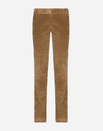 Dolce & Gabbana Low-rise Corduroy Slim Pants In Brown