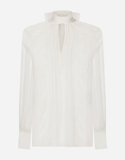 Dolce & Gabbana Chantilly Lace Semi-sheer Blouse In Natural_white