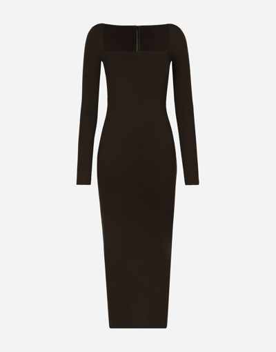 Dolce & Gabbana Technical Jersey Calf-length Dress In Dark_brown_4