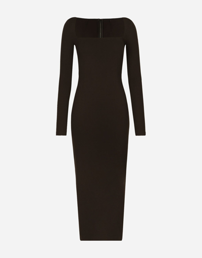 DOLCE & GABBANA TECHNICAL JERSEY CALF-LENGTH DRESS