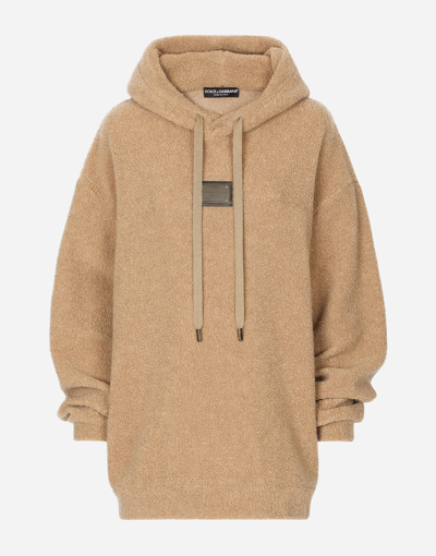 Dolce & Gabbana Logo Teddy Hoodie In Beige