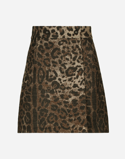 Dolce & Gabbana Short Wool Skirt With Jacquard Leopard Design In Multicolor
