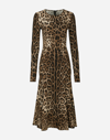 DOLCE & GABBANA LEOPARD-PRINT CALF-LENGTH CADY DRESS