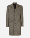 Dolce & Gabbana Single-breasted Melange Diagonal-weave Wool Coat In Multicolor