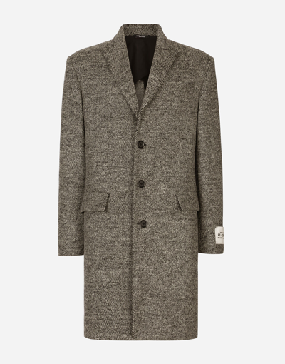 Dolce & Gabbana Single-breasted Melange Diagonal-weave Wool Coat In Green