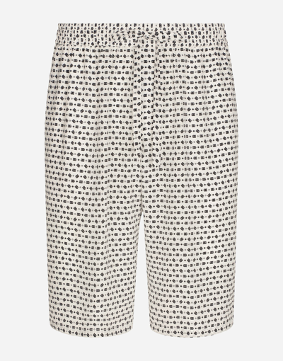 Dolce & Gabbana Crepe De Chine Jogging Shorts With Dg Logo Print In White