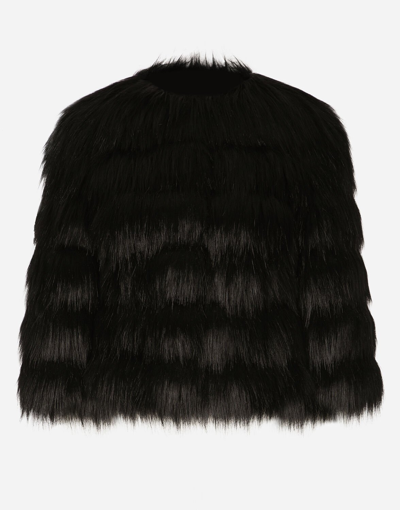 Dolce & Gabbana Faux Fur Jacket In Black