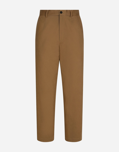 Dolce & Gabbana Stretch Drill Pants With Logo Label In Beige