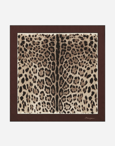 Dolce & Gabbana Leopard-print Twill Scarf (50x50) In Brown
