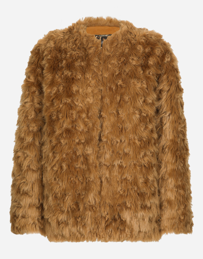 Dolce & Gabbana Faux Fur Jacket In Yellow