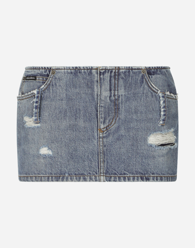 Dolce & Gabbana Denim Mini Skirt With Rips In Blue