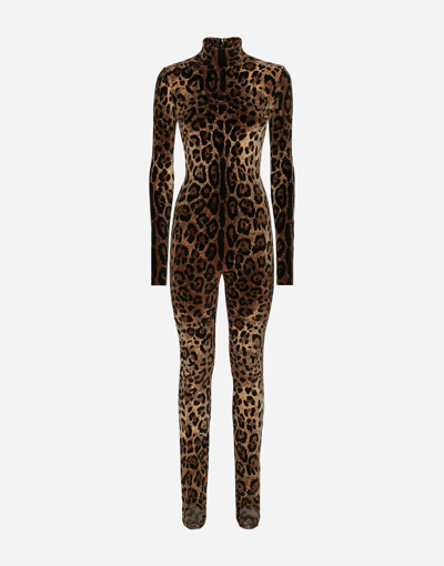 Dolce & Gabbana X Kim Leopard-jacquard Cotton-blend Jumpsuit In Multicolor