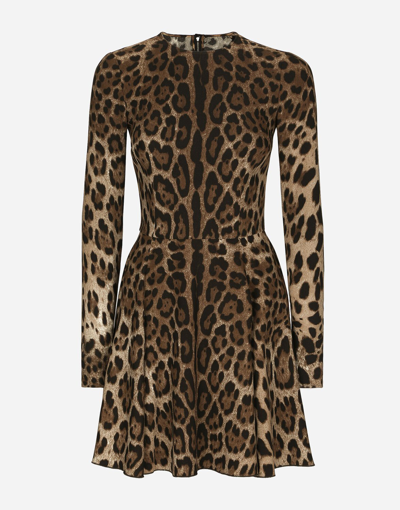 Dolce & Gabbana Leopard Print Cady Mini Dress In Multicolor