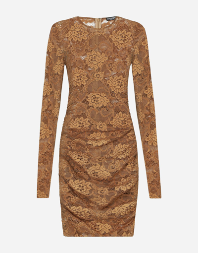 Dolce & Gabbana Short Floral Lace Dress In Dark_make_up