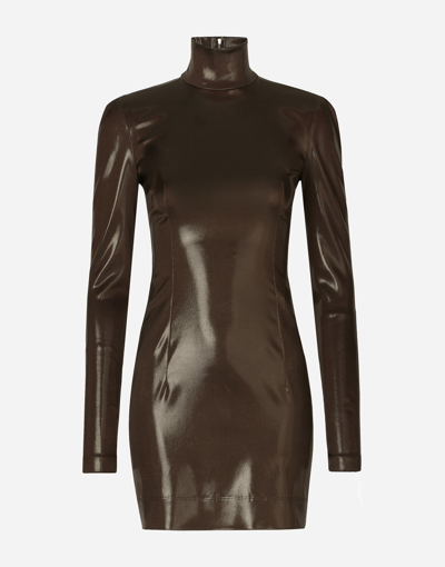 Dolce & Gabbana Short Silk Satin Dress In Dark_brown_4