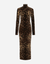 Dolce & Gabbana Leopard Print Long Sleeve Cady Midi Dress In Multicolor