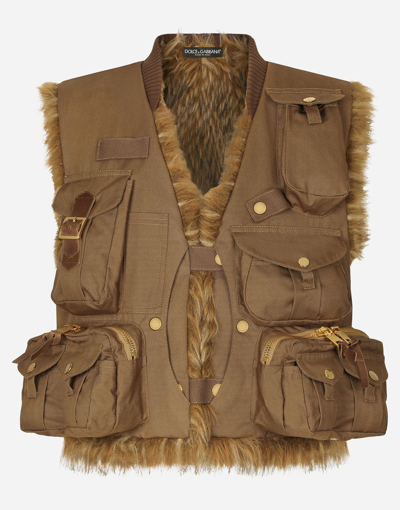 Dolce & Gabbana Cotton Vest With Large Pockets In Brown