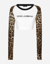 Dolce & Gabbana Leopard-print Stretch-cotton Cropped T-shirt In White