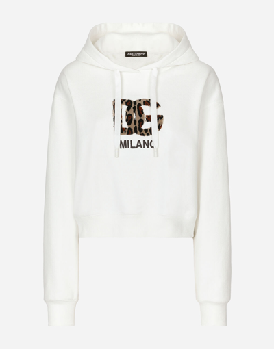 Dolce & Gabbana Jersey Hoodie With Carpet-stitch Dg Patch In White