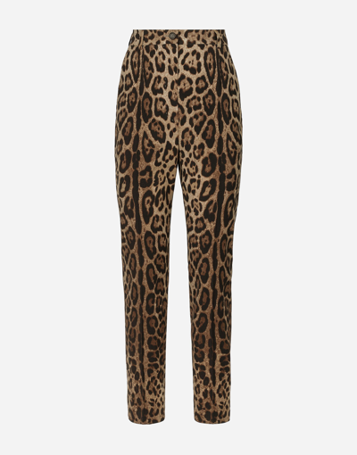 DOLCE & GABBANA HIGH-WAISTED PANTS IN LEOPARD-PRINT WOOL