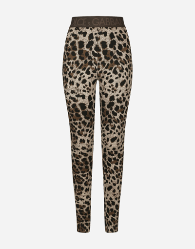Dolce & Gabbana Jersey Leggings With Jacquard Leopard Design In Multicolor