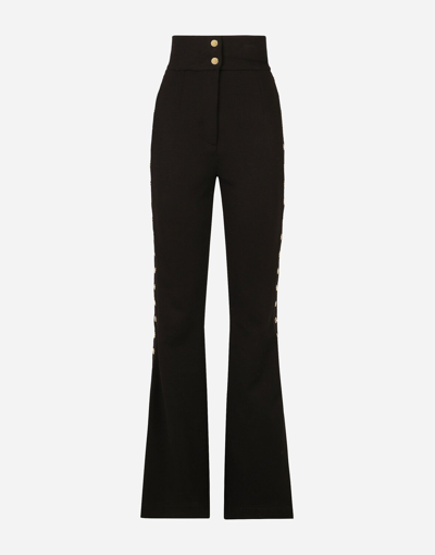 Dolce & Gabbana Full Milano Pants With Buttons Down The Side In Black