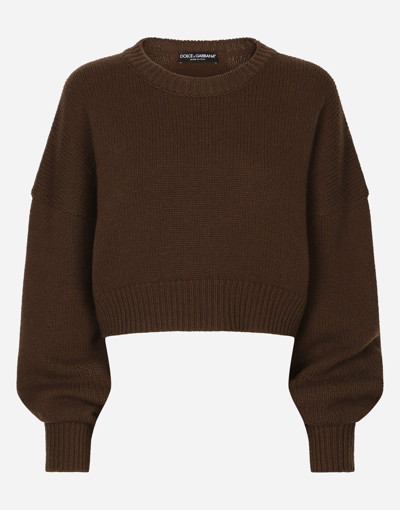 Dolce & Gabbana Wool And Cashmere Round-neck Sweater In Brown