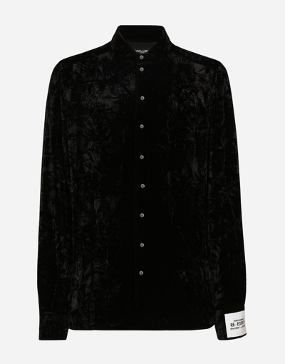 Dolce & Gabbana Button-up Velvet Shirt In Black