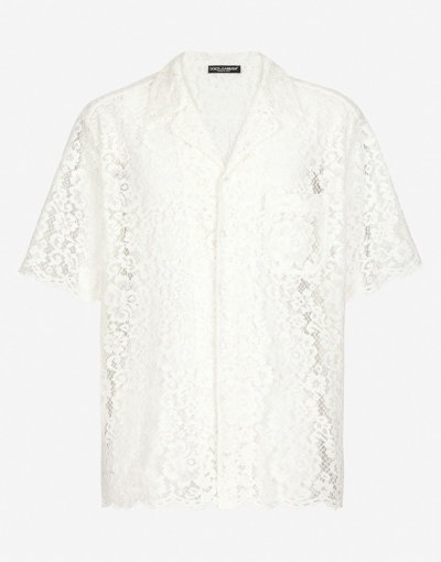 Dolce & Gabbana Lace Hawaiian Shirt In Natural_white
