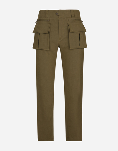 Dolce & Gabbana Stretch Gabardine Trousers In Beige