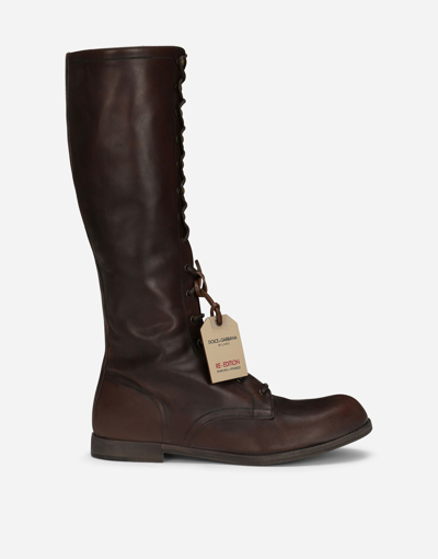 Dolce & Gabbana Re-edition Lace-up Leather Boots In Brown