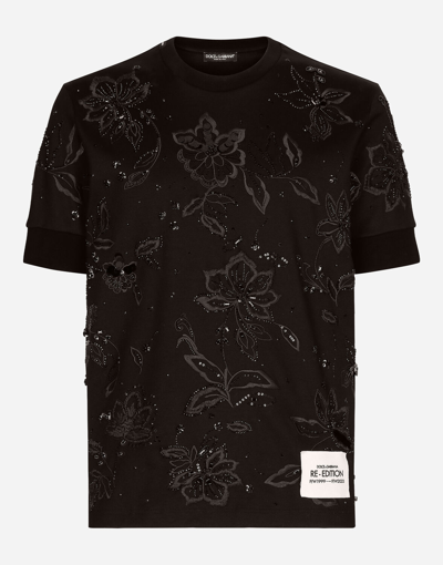 Dolce & Gabbana Cotton Interlock T-shirt With Embroidery In Black