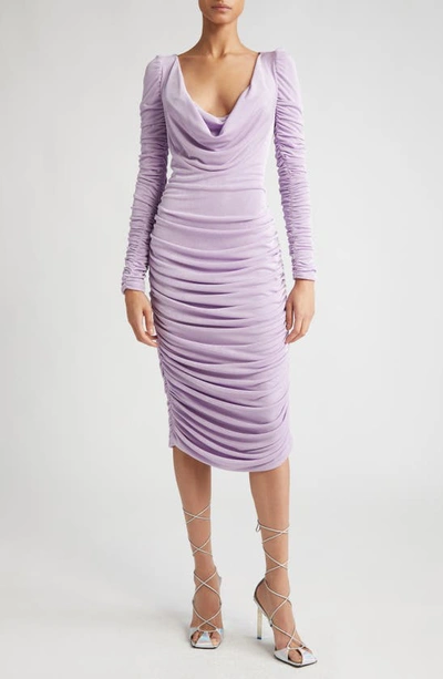 Aliétte Ruched Cowl-neck Midi Gown In Purple